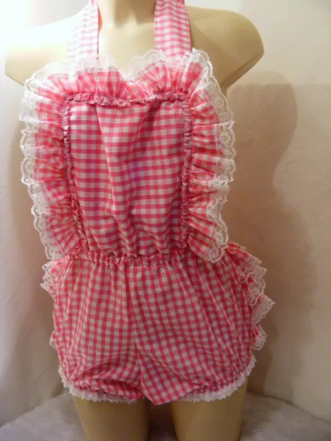 ADULT BABY GINGHAM Sissy Ruffle Bum Romper Sun Suit Dungarees
