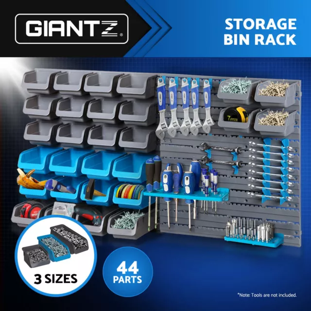 Giantz 44 Storage Bin Rack Wall Mounted Tools Parts Garage Shelving Organiser