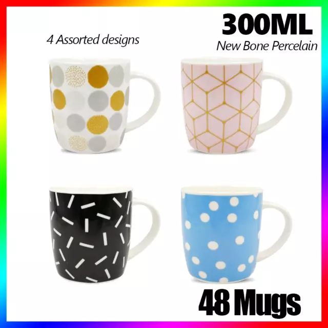 48x Simple Patterns Porcelain Mug 300ml Tea Coffee Drinking Cup Classic New Bone