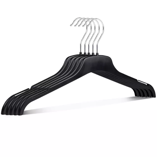 Coat Clothes Hangers 43 cm Strong Black Plastic Adult Hanger Shirts Tops Notches