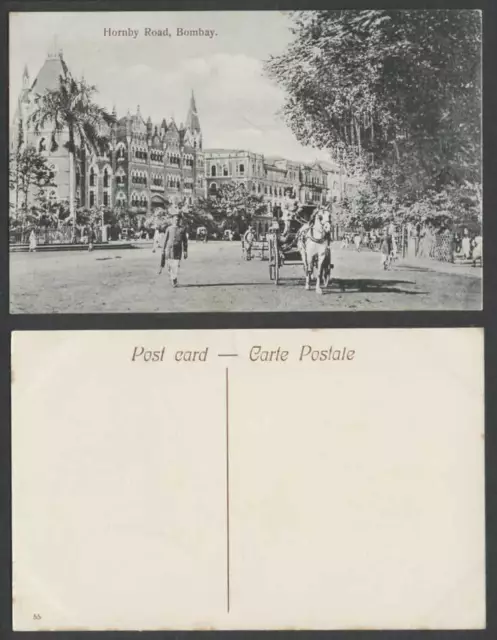 India Old Postcard Hornby Road Street Scene Bombay Horse Cart Native Driver Palm