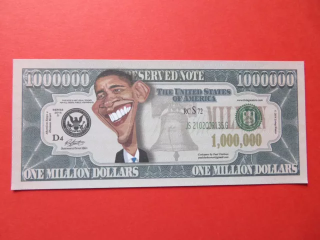 President Barack Obama $1000000 Note Bill Banknote One Million Dollars American