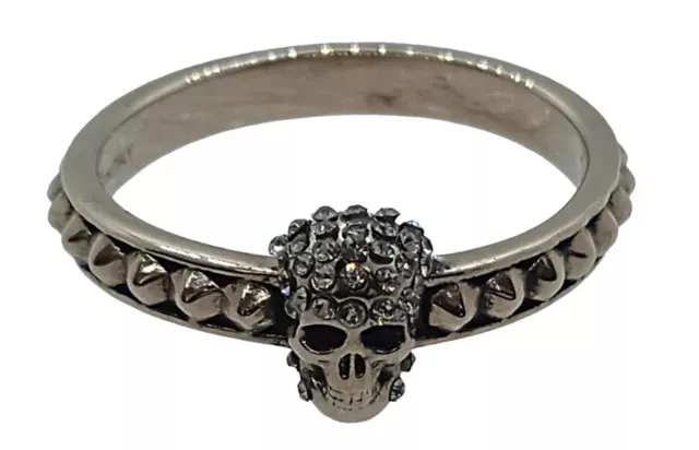 ALEXANDER MCQUEEN Pave Skull Thin Ring Metal Silver Tone IT15 UK N1/2 NEW RRP210