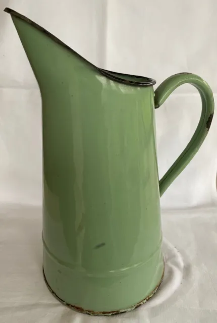 Vintage Enamel Lime Green Water Jug Pitcher Original French France