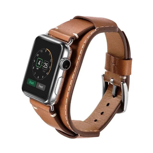 Leather Cuff Strap For iWatch Series 7 6 SE 5 4 3 Accessorie Link Strap For Appl