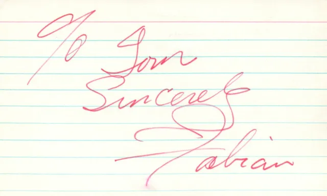 Fabian Actor Singer 1979 TV Movie Autographed Signed Index Card