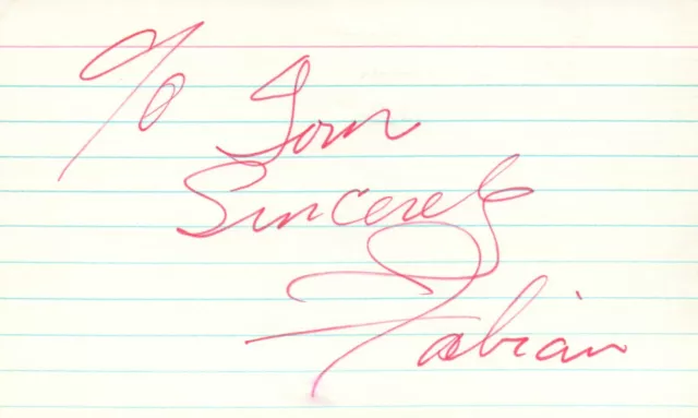 Fabian Actor Singer 1979 TV Movie Autographed Signed Index Card