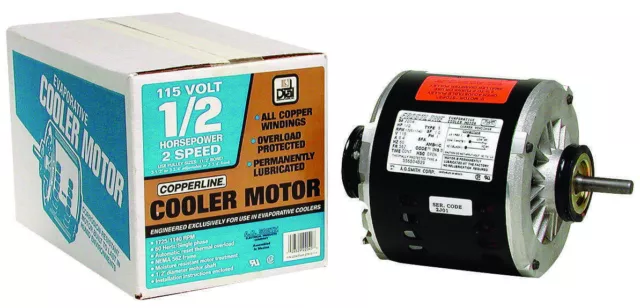 Evaporative Cooler Motor, 0.5 hp, 1-Phase, 115 V, 1/2 in Dia Shaft, Clockwise Sh