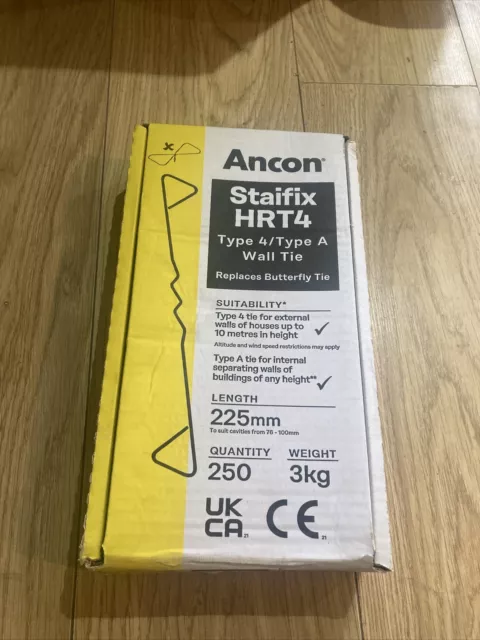 Wall Ties 225mm | Ancon Staifix HRT4 Cavity Wall Ties Stainless Steel Box 250