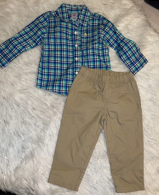 Carters Button Up Plaid Shirt And Pants Baby Boys 2 Piece Set 18M New