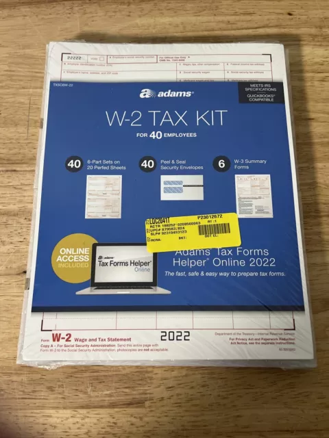 Adams 2022 40 employees W-2 Tax Kit 6-Part Set Envelopes & W-3 Summary 10 packs