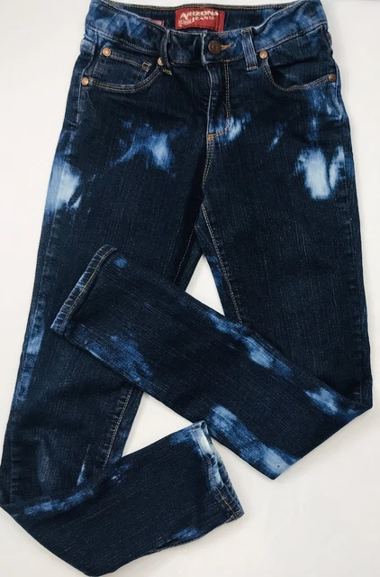 Custom Tie Dyed Jeans Sz 14 Skinny Stretch Denim Blue Distressed Dark Wash White