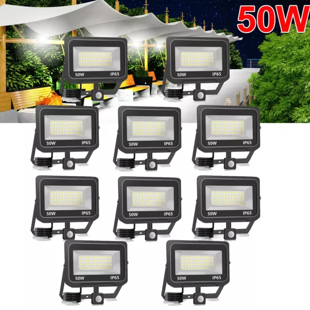 10x50W LED Fluter Mit Bewegungsmelder Außen Strahler Garten Lampe Scheinwerfer