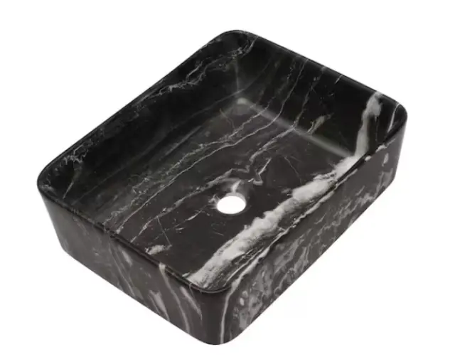 Logmey Bathroom Vessel Sink 15" x 19" x 5.5" Ceramic Rectangular Marble Black
