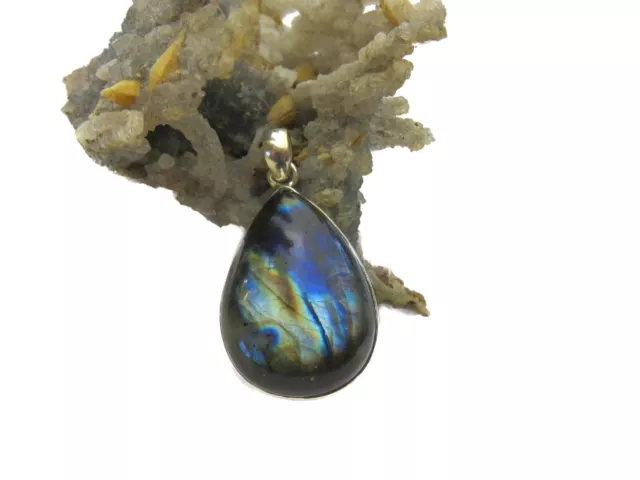 Labradorit Cabochon Anhänger/Labradorite Pendant 925 Silber 32x22,5mm Nr. AD1109