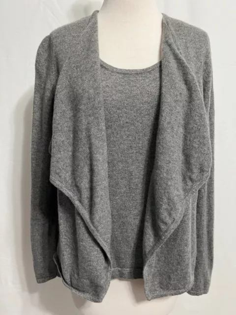 JONES NEW YORK 100% Cashmere Faux Twinset Cardigan Sweater Gray Heather Size M