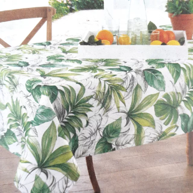Fabric Tablecloth Tropical Leaves 70 Inch Round Green White