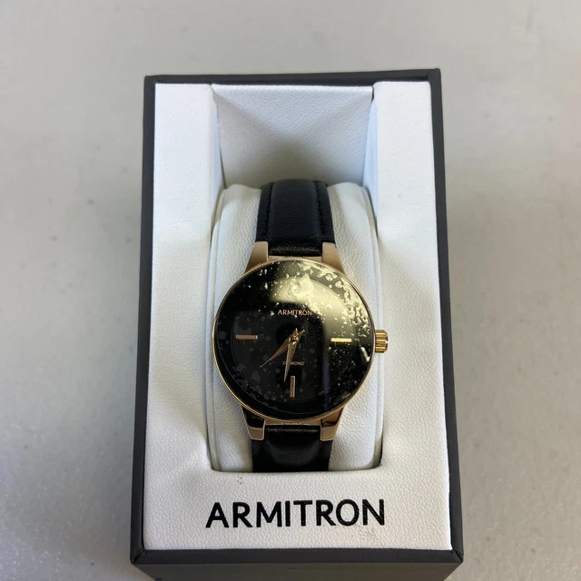 Armitron Women's 75/5410RG Diamond-Accented BLACK Leather Strap Watch-H95