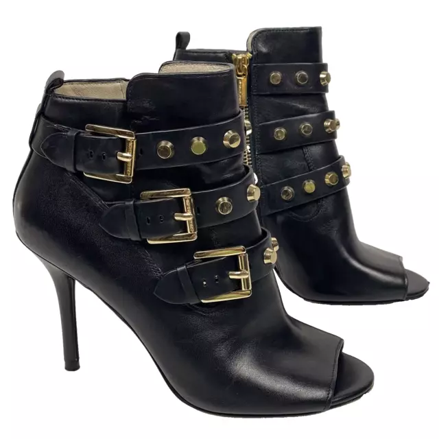 Michael Kors Bryn Black Leather Open-Toe Studded Sexy Ankle Bootie Women's 6.5 2