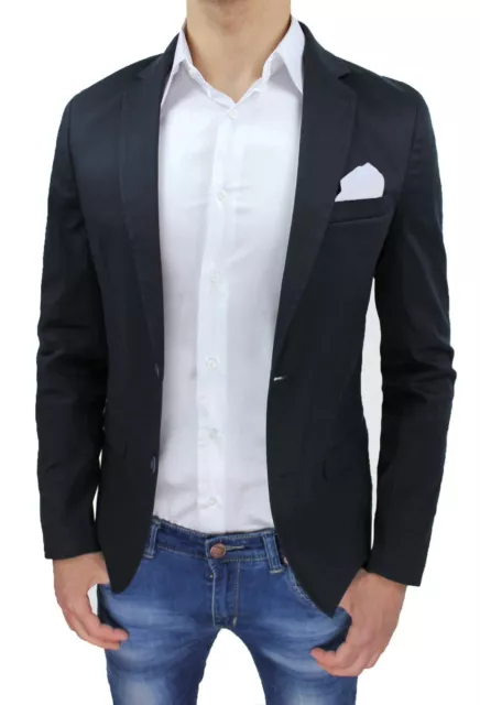 Giacca uomo slim fit nera elegante casual blazer in cotone 100% made in Italy