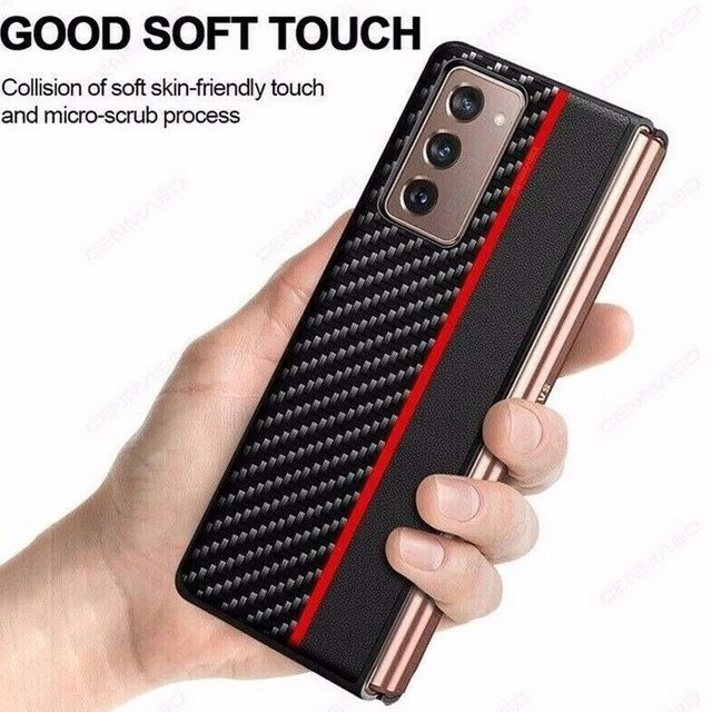 Pour Samsung Galaxy Z Fold 2  Etui en cuir texturé en fibre de carbone antichoc
