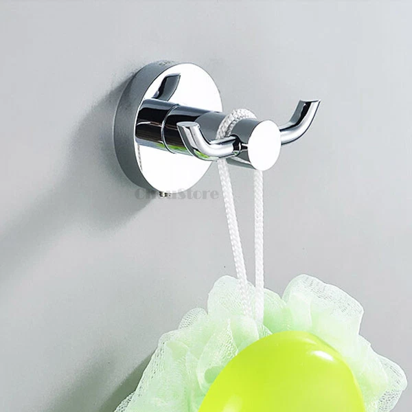 Polish Chrome Round Bathroom Towel Coat Hooks Bath Dual Robe Hook Clothes Hanger