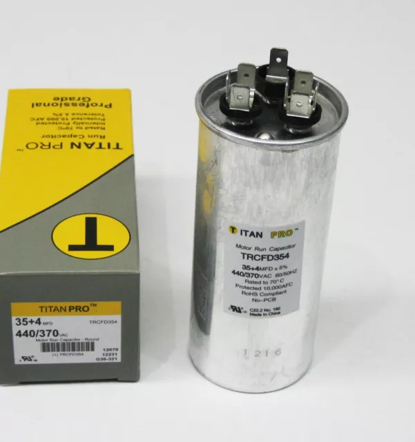 TitanPro TRCFD354 HVAC Round Dual Motor Run Capacitor. 35/4 MFD/UF440/370 Volts