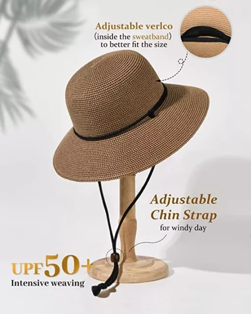 Womens Wide Brim Sun Hat with Wind Lanyard UPF Summer Straw Sun Hats M-L SIZE 2