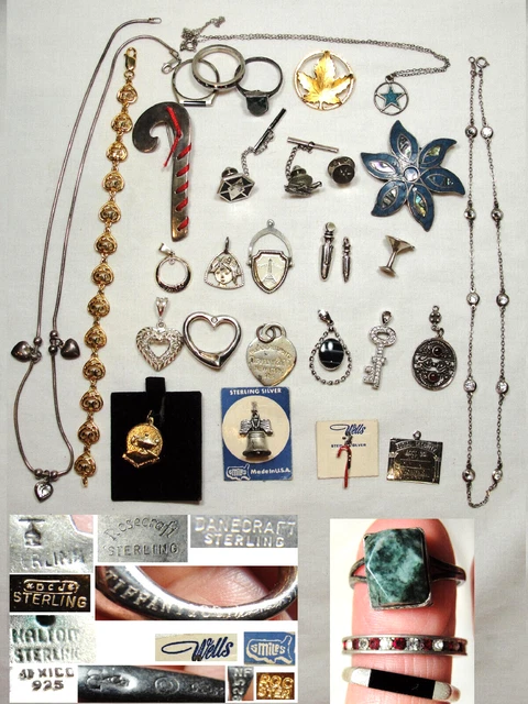 Vtg Sterling Silver Jewelry Lot Pendants Rings etc. Halton Danecraft Rosecraft++