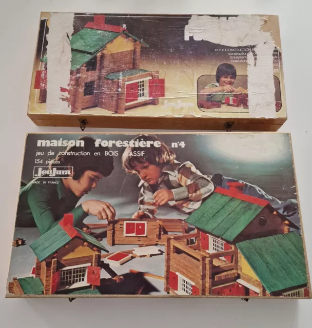 2 Boîtes JEUJURA,+ Pièces 424pc,Jeu En Bois Vintage .