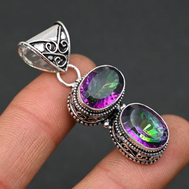 Rainbow Mystic Topaz Gemstone 925 Sterling Silver Women Jewelry Gift Pendant H31