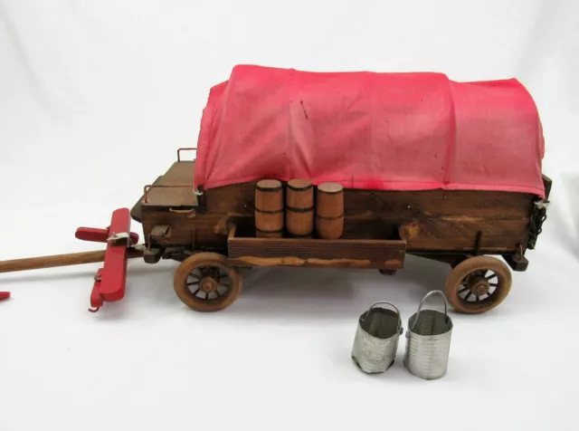 Vintage 15" Western Folk Art hand crafted Wood Conestoga pioneer covered Wagon
