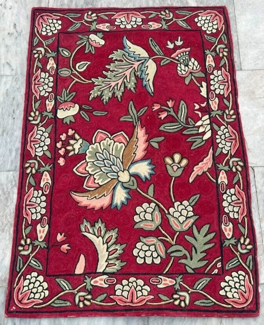 Vintage Aubusson French Style Handmade Boho Aubusson Rug Floral Rug 2x3 ft