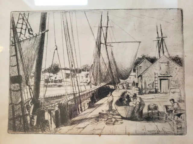 William H. W. Bicknell  1920 Antique Shipyard Etching LISTED RARE.