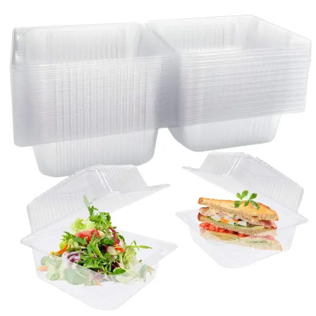 50 Pcs Clear Plastic Take out Containers,Square Hinged Food Containers,Dispos...