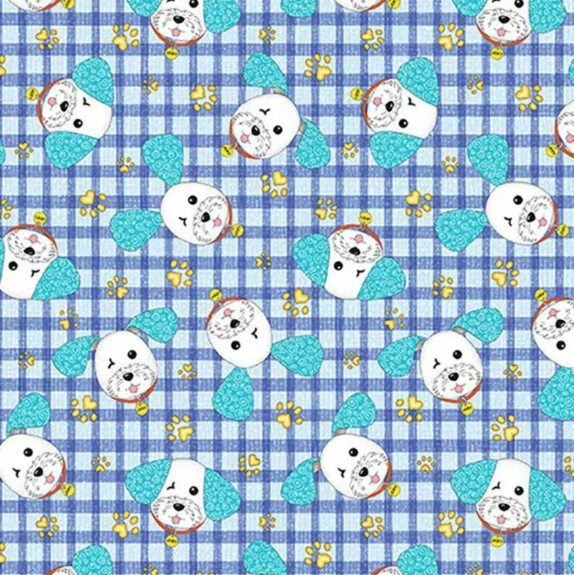 Joey the Shop Dog: Happy Joey Blue Cotton Fabric 110cm Wide (per metre)