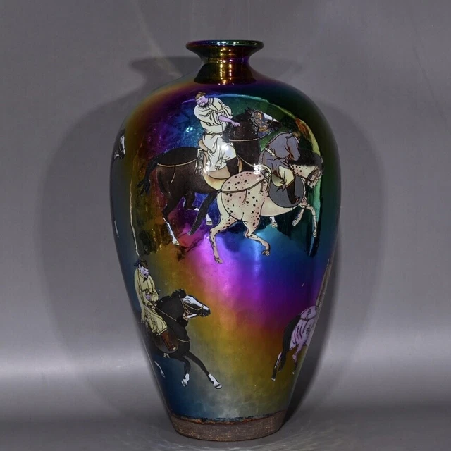 10.8" Old Song dynasty Porcelain jian kiln Qicai fambe character story plum vase