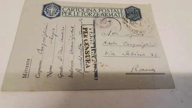 CARTOLINA POSTALE PER LE FORZE ARMATE, VERIFICA PER CENSURA, 1942, 12s25 CARTOLINA POSTALE PER LE FORZE ARMATE, VERIFICA PER CENSURA, 1942, 12s25