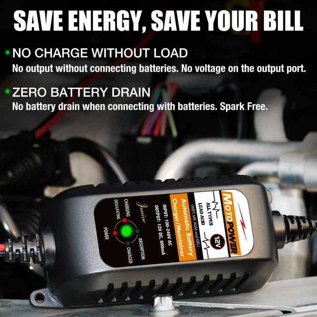 Chargeur De Batterie Voiture Moto Bateau ATV RVS Automatique Economie D'Energie 3