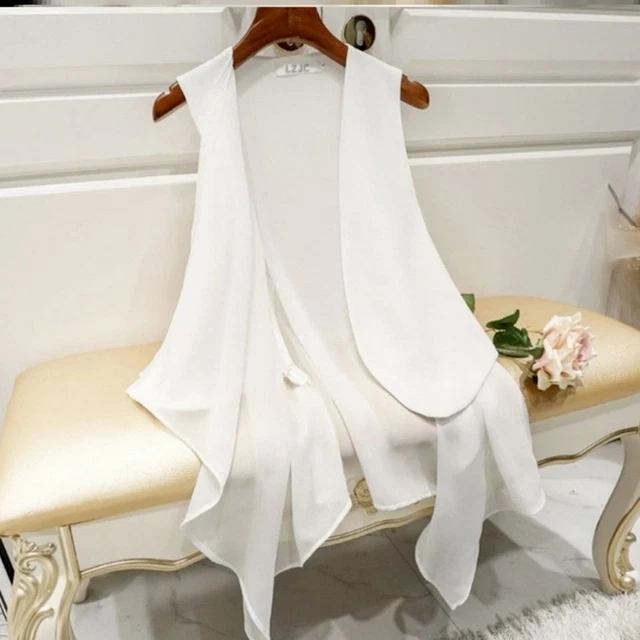 Gilet Sans Manches En Mousseline De Soie - Coupe Asymétrique, Style Décontracté, Taille Petite