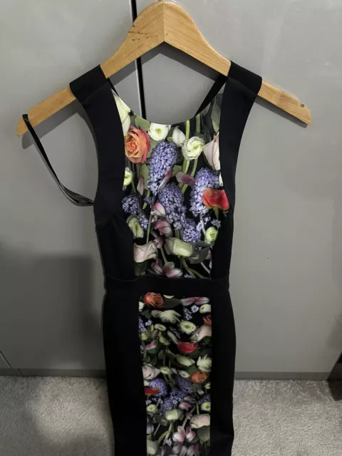 TED BAKER BLACK Kensington Floral Bodycon Dress Size 0 75.92