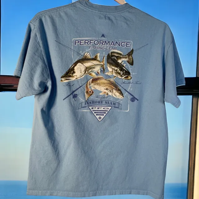 COLUMBIA PFG T Shirt Mens L Blue Trout Snook Redfish Fishing Graphic ...