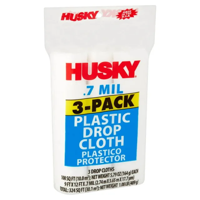 Husky Plastic Drop Cloth, 0.7 Mil, 3-Pack. Free and Fast shipping/