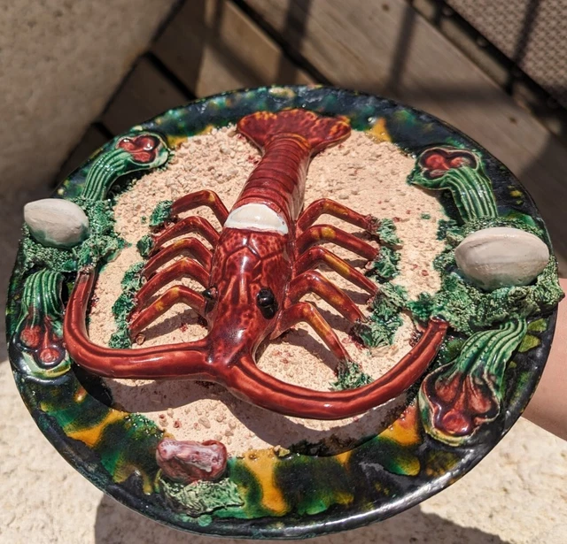 Majolica Lobster Ceramic Plate Portugal Palissy style wall decor Signed