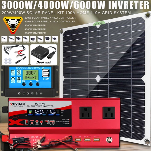 6000W Complete Solar Panel Kits Solar Power Generator 100A Home 110V Grid System