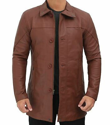 Men's Antique Maroon Trench Coat 100% Real Lambskin Leather 3/4 Vtg. Jacket/Coat