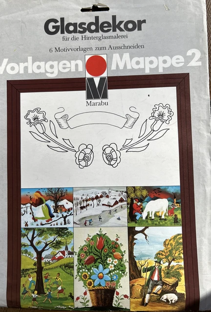 Vorlagenmappe, Glasdekor, Hinterglasmalerei, 6 Stück, Marabu, Vorlagen unbenutzt