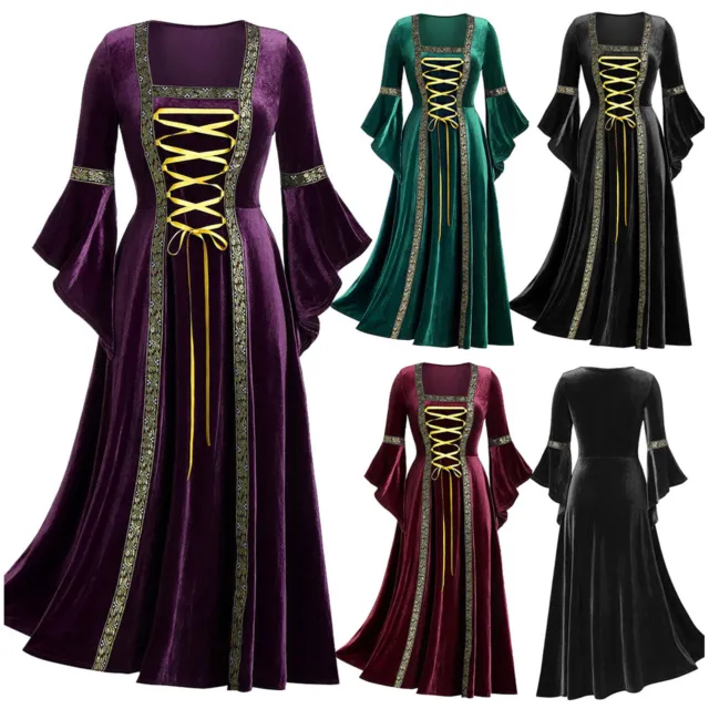 iEFiEL Mittelalter Renaissance Gothic Cosplay Kleid Damen Retro Karneval Kostüm