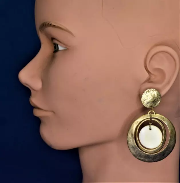 Vintage Signé Chico's Argenté Pendantes Créoles Forme Percé Boucles D'Oreilles