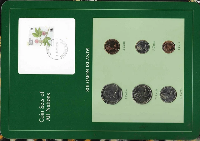 Coin sets of all Nations Solomon Islands w/card UNC 1977-1987 2,5,10 cent FM(U)